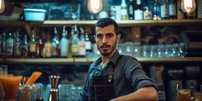 AI generated bartender behind the bar Generative AI photo