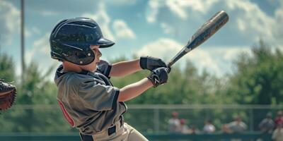 AI generated a child with a bat in his hands plays baseball Generative AI photo