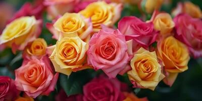 AI generated multi-colored rose buds top view texture Generative AI photo