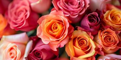 AI generated multi-colored rose buds top view texture Generative AI photo