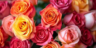 AI generated multi-colored rose buds top view texture Generative AI photo