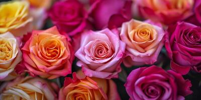 AI generated multi-colored rose buds top view texture Generative AI photo