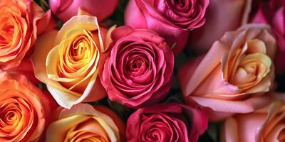 AI generated multi-colored rose buds top view texture Generative AI photo