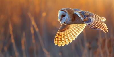 AI generated flying owl at sunset Generative AI photo