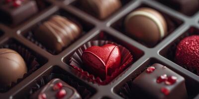 AI generated romantic chocolates in a box Assorted Valentine's Day Generative AI photo