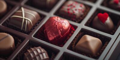 AI generated romantic chocolates in a box Assorted Valentine's Day Generative AI photo