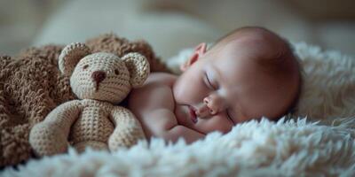 AI generated baby sleeps with a toy Generative AI photo