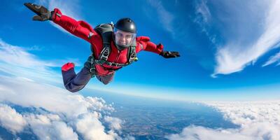 skydiver above blue clouds photo