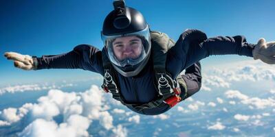 skydiver above blue clouds photo