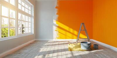 painting the walls in the apartment staircase paint bucket photo