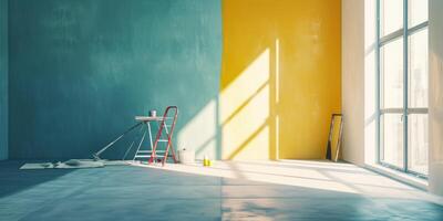 painting the walls in the apartment staircase paint bucket photo