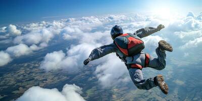 skydiver above blue clouds photo