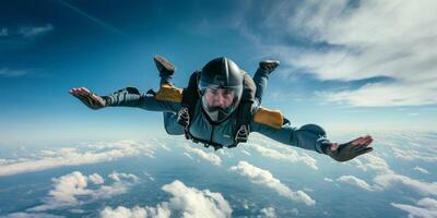 skydiver above blue clouds photo