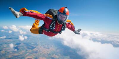 skydiver above blue clouds photo