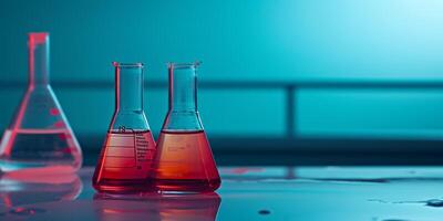 Chemical laboratory flasks beakers photo