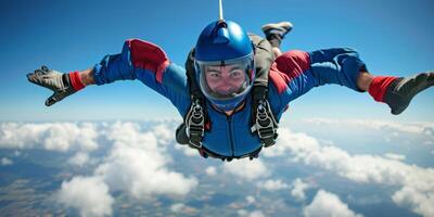 skydiver above blue clouds photo