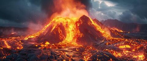 volcanic eruption flow lava photo