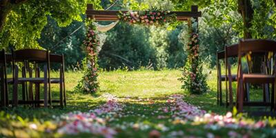 festive wedding arch in nature photo