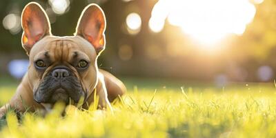 French bulldog on the grass close-up photo