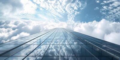 skyscraper goes into the sky, view from below photo