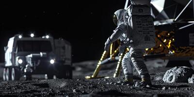 astronauta expedición a el lunar superficie foto