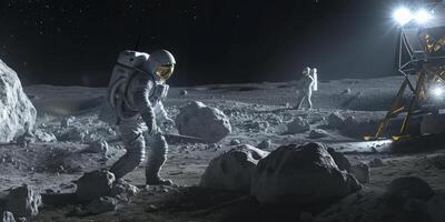 astronauta expedición a el lunar superficie foto