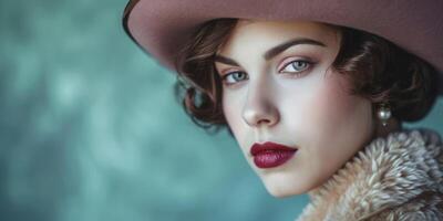 retrato de un mujer en el veinte de el Vigésimo siglo Moda foto