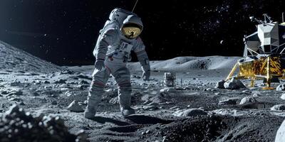 astronauta expedición a el lunar superficie foto