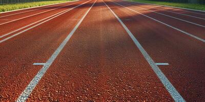 red running track at the stadium photo