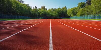 red running track at the stadium photo