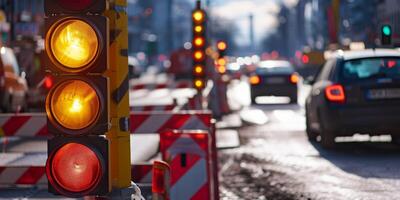 traffic lights on the road repair photo