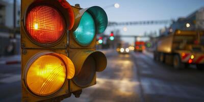 traffic lights on the road repair photo