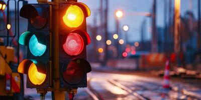 traffic lights on the road repair photo