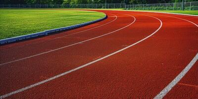 red running track at the stadium photo