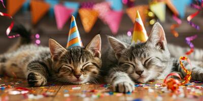 gatos con gracioso sombreros a el fiesta foto