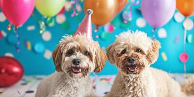 dogs with funny hats at the holiday photo