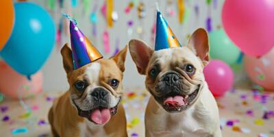 perros con gracioso sombreros a el fiesta foto