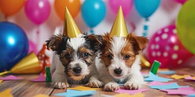 dogs with funny hats at the holiday photo