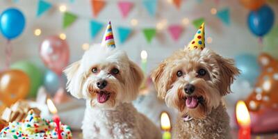 perros con gracioso sombreros a el fiesta foto