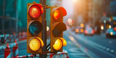 traffic lights on the road repair photo