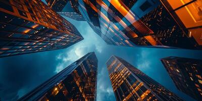 Generskyscrapers at night view from below ative AI photo