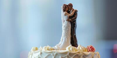 newlyweds figurines on a wedding cake photo