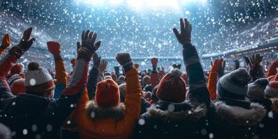 fans at the stadium in winter photo