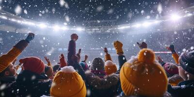 fans at the stadium in winter photo