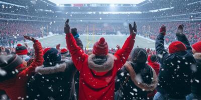 fans at the stadium in winter photo