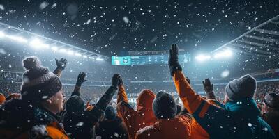 fans at the stadium in winter photo