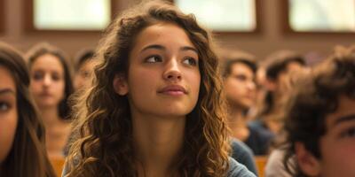 students in college auditorium photo