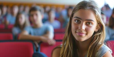 students in college auditorium photo