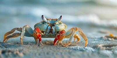 crab on the sand on the shore photo