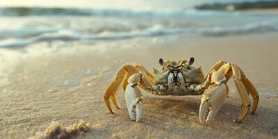 crab on the sand on the shore photo